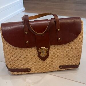 Cappelli Straworld Brown Leather and Tan Woven Briefcase